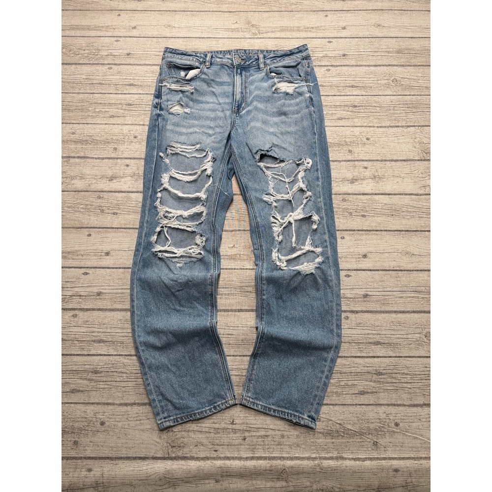 American Eagle Jeans Women's 12 Long Blue Denim Distressed Ripped Straight Leg